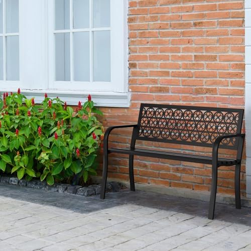 Outdoor Bench Garden Bench, Iron Metal Frame Outdoor Benches Weatherproof - Image 7