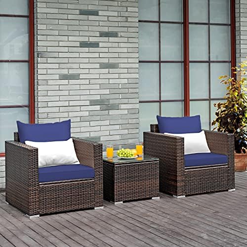 Tangkula 3 Pieces Patio Furniture Set, Outdoor Conversation Rattan Furniture - Image 4