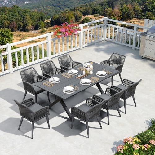 PURPLE LEAF Outdoor Patio Dining Set 9 Pieces PE Rattan Aluminum Grey - Image 2