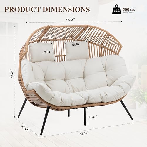 Double Egg Chair Wicker Outdoor Chairs, 2 Person Oversized Patio Loveseat - Image 2