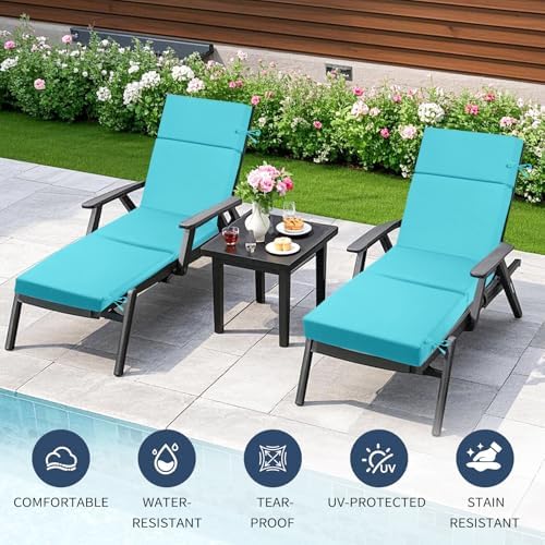 2 Pack Teal Outdoor Chaise Lounge Cushions - Image 3