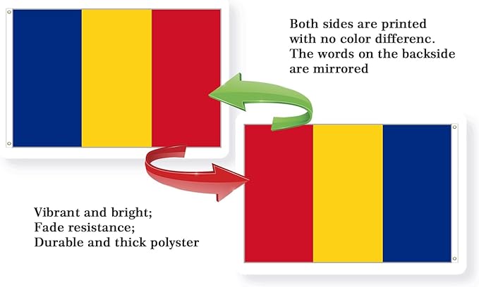 Romania Flag 4x6FT Romanian National Polyester Banner With 2 Grommets Fade Resistant Vivid Color For Patriotic Festival Events Party Decoration (Romania, 4x6FT)