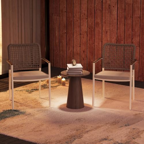 Modern Shade Woven Rope Outdoor Dining Chairs Set of 2, Fade Resistant - Image 3