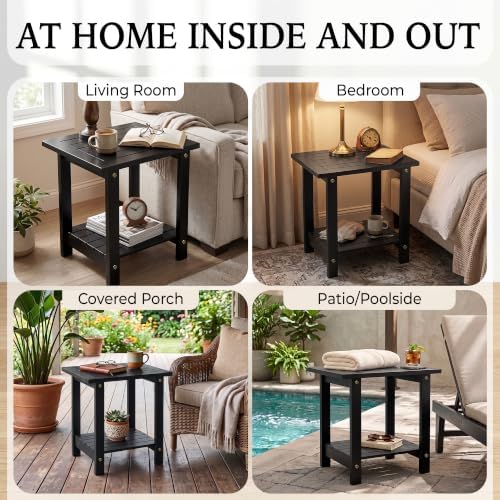 Small Wood Side Table, 2-Tier Acacia End Table, Indoor and Outdoor - Image 6
