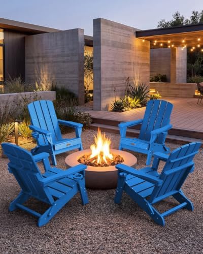 Folding Adirondack Chairs Set of 6, 2 Cup Holders, Ocean Blue - Image 2