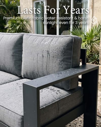 4 Pieces Aluminum Outdoor Patio Furniture Set, Metal Modern Conversation Sofa - Image 6