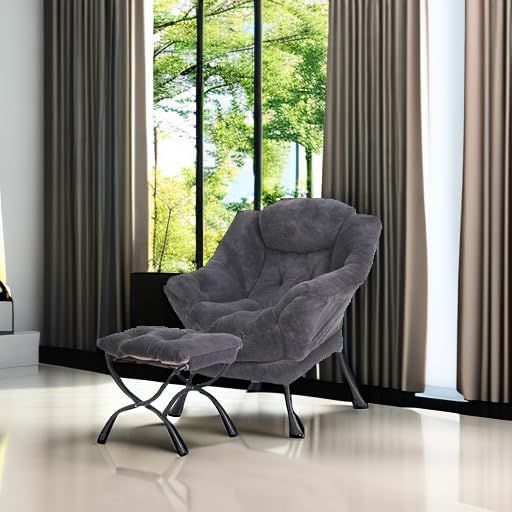 Tiita Lazy Chair with Ottoman, Comfy Reading Accent Chair, Plush Navy - Image 2