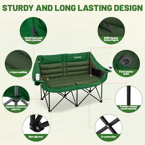 Oversized Double Camping Chair, Folding Loveseat Camping Couch - Image 5