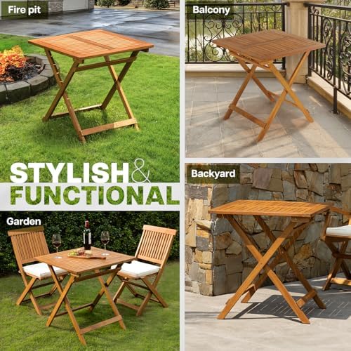 Legolas FSC Acacia Wooden Folding Table, Heavy Duty 270lbs Capacity, Elegant & - Image 6