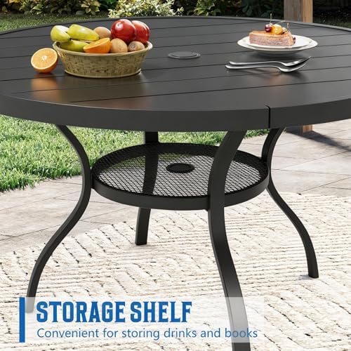 SUNCROWN 42 Inch Round Outdoor Patio Dining Table, All Weather Black Metal - Image 6