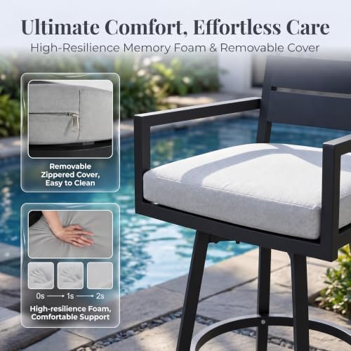 Outdoor Swivel Bar Stools Set of 2, 30 Inch Aluminum Bar Height - Image 4