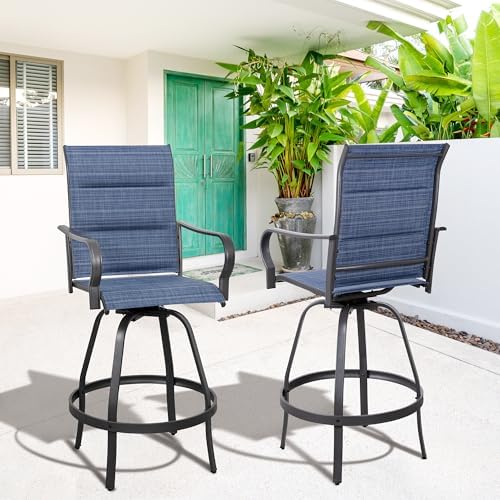 Vongrasig 2 Piece Outdoor Patio Swivel Bar Chairs, All Weather Padded Sling - Image 2