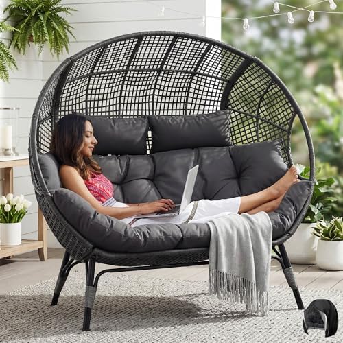 NICESOUL® Double Egg Chair Indoor Outdoor Stationary Oversized 6.5" Thick by NICESOUL