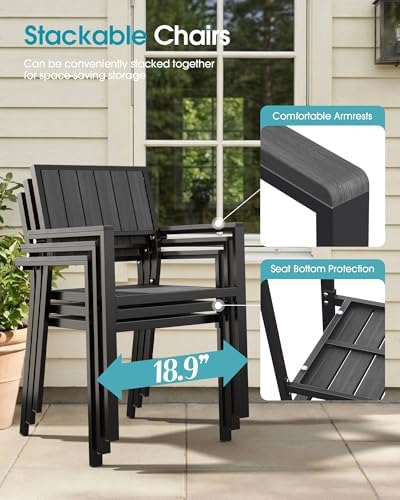 Aluminum Outdoor Dining Set of 6, Patio Table and Stackable Chairs - Image 6