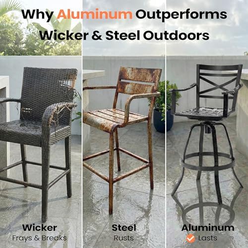 30" Outdoor Swivel Bar Stools Set of 2, Aluminum Bar Height Chairs - Image 6