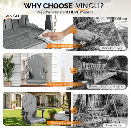 VINGLI HDPE Porch Swing, 2.2FT Patio Swing - Image 6