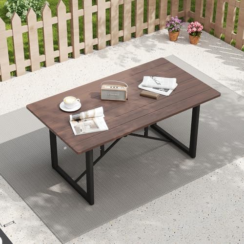 Outdoor Acacia Wood Dining Table, 6-Person Patio Dining Table by HAPPATIO