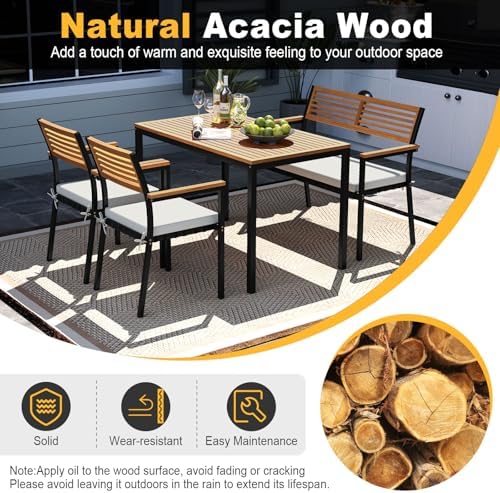 Tangkula 4 Piece Acacia Wood Outdoor Dining Set - Image 6