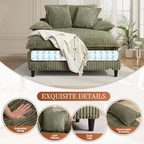 Rophefx 54" Oversized Chaise Lounge, Adjustable Corduroy Sofa Bed - Image 4