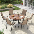 VICLLAX Patio Dining Set, 6 Brown Stackable Chair & 48" Metal Walnut Table by HOME