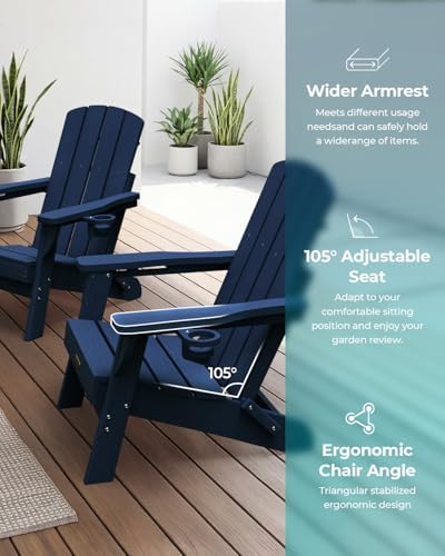 Folding Adirondack Chairs Set of 2, 2 Cup Holders, Tibetan Blue - Image 5