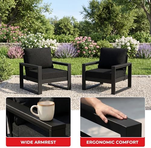 Rockaway Outdoor Modern 3-Piece HDPE Patio Sofa Set - Image 5