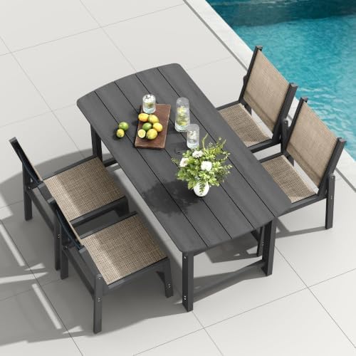 HDPE Outdoor Dining Set, Patio Table and 4 Stackable Armless Chairs by Suunyn