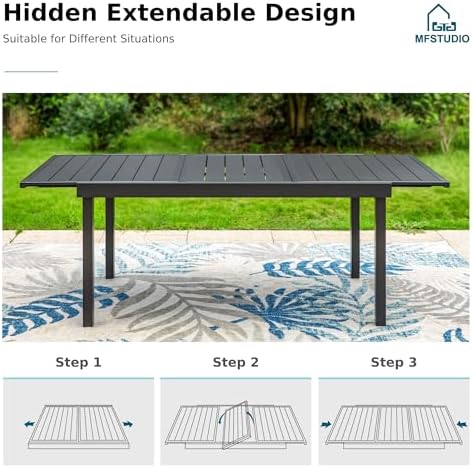 MFSTUDIO Outdoor Dining Set for 8, Patio Expandable Table w/Swivel Chairs - Image 6