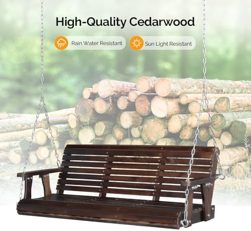 Bonnlo 5FT Rustic 880LBS Porch Swing, PU Bench - Image 4