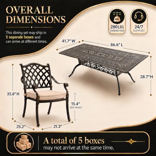 9 Piece Outdoor Dining Set Cast Aluminum Patio Furniture Set, Retro Patio - Image 6