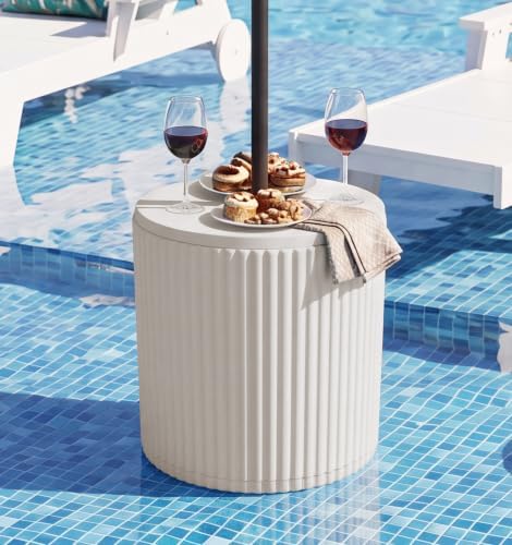 SERWALL Round Outdoor Umbrella Side Table Set of 2 - Image 2