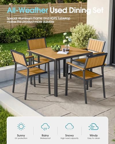 Aluminum Outdoor Dining Set, Patio Square Table and Stackable Chairs - Image 3