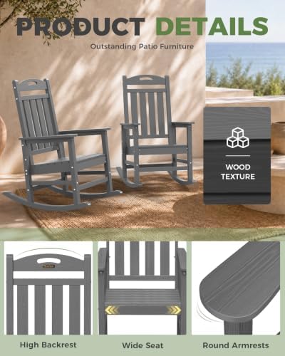 Outdoor Rocking Chairs Set of 3, Oversized Rocking Chair, All Weather - Image 6