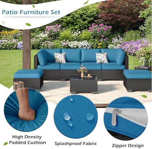 7 Piece Outdoor Patio Furniture Set, PE Rattan Outdoor Wicker Sectional - Image 3