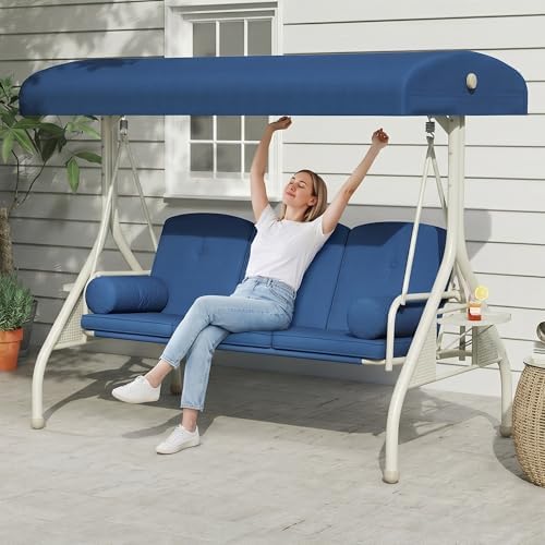 Patio Swings with Canopy, Modern Porch Swing with Stand, 3 Person Outdoor Swing by DAYARUS