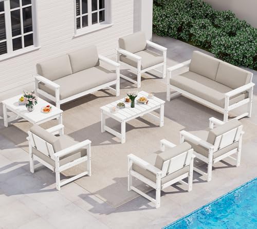 SERWALL 8 Pieces HDPE Outdoor Conversation Sofa Set by SERWALL