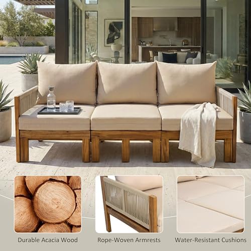 Outdoor Daybed Sofa Bed 3-Seater Acacia Wood Patio Sleeper - Image 5