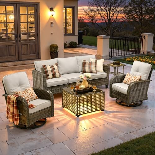 ovios 5 Pieces Patio Furniture Set, Outdoor Wicker Sofa Couch by OVIOS