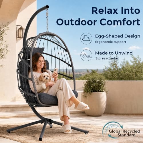 SWITTE Egg Chair Outdoor with Stand, Indoor Wicker Hanging Egg Swing - Image 3
