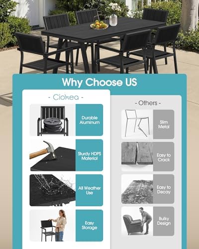Aluminum Outdoor Dining Set of 6, Patio Table and Stackable Chairs - Image 7