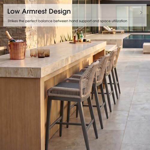 PURPLE LEAF Patio Bar Stool Set of 4 Aluminum Outdoor Rattan Barstools Grey - Image 6