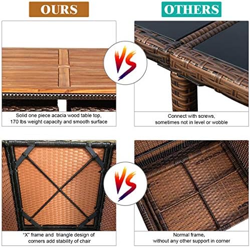Tangkula 9 Pieces Acacia Wood Patio Dining Set, Space Saving Wicker Chairs and - Image 4
