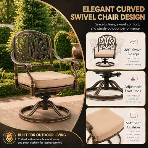 9 Piece Outdoor Dining Set Cast Aluminum Patio Furniture Set, Retro Patio - Image 5