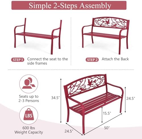 GIANTEX 50" Outdoor Bench with Cast Iron Backrest & Ergonomic Armrest - Image 3