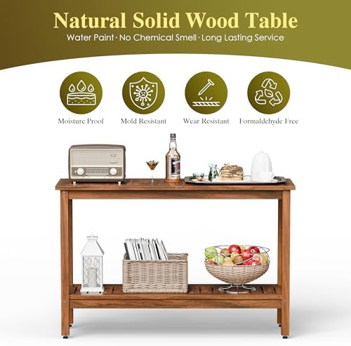 SUPER DEAL 2-Tier Solid Wood Side Table, Outdoor Console Table - Image 5