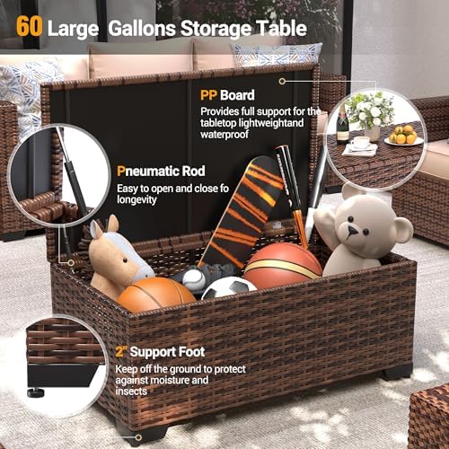UDPATIO Outdoor Storage Table Patio Coffee Table All Weather Wicker Side Table - Image 6