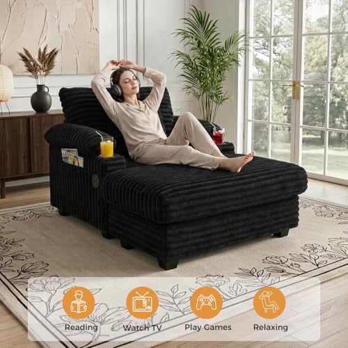 Chaise Lounge Chair with Adjustable Backrest, Storage and Ottoman - Image 7
