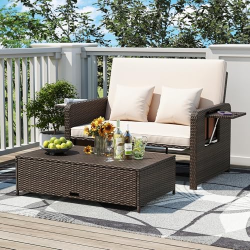 Moccha Outdoor Daybed, Wicker Loveseat Sofa Set - Image 2