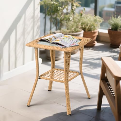Wicker Rattan Side Table Patio Wicker Table, Outdoor Square Rattan Coffee Table - Image 7