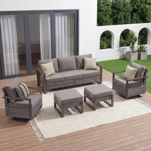 Patio Furniture Set, 5-Piece Beige Outdoor Conversation Set Metal Arm by Pugire